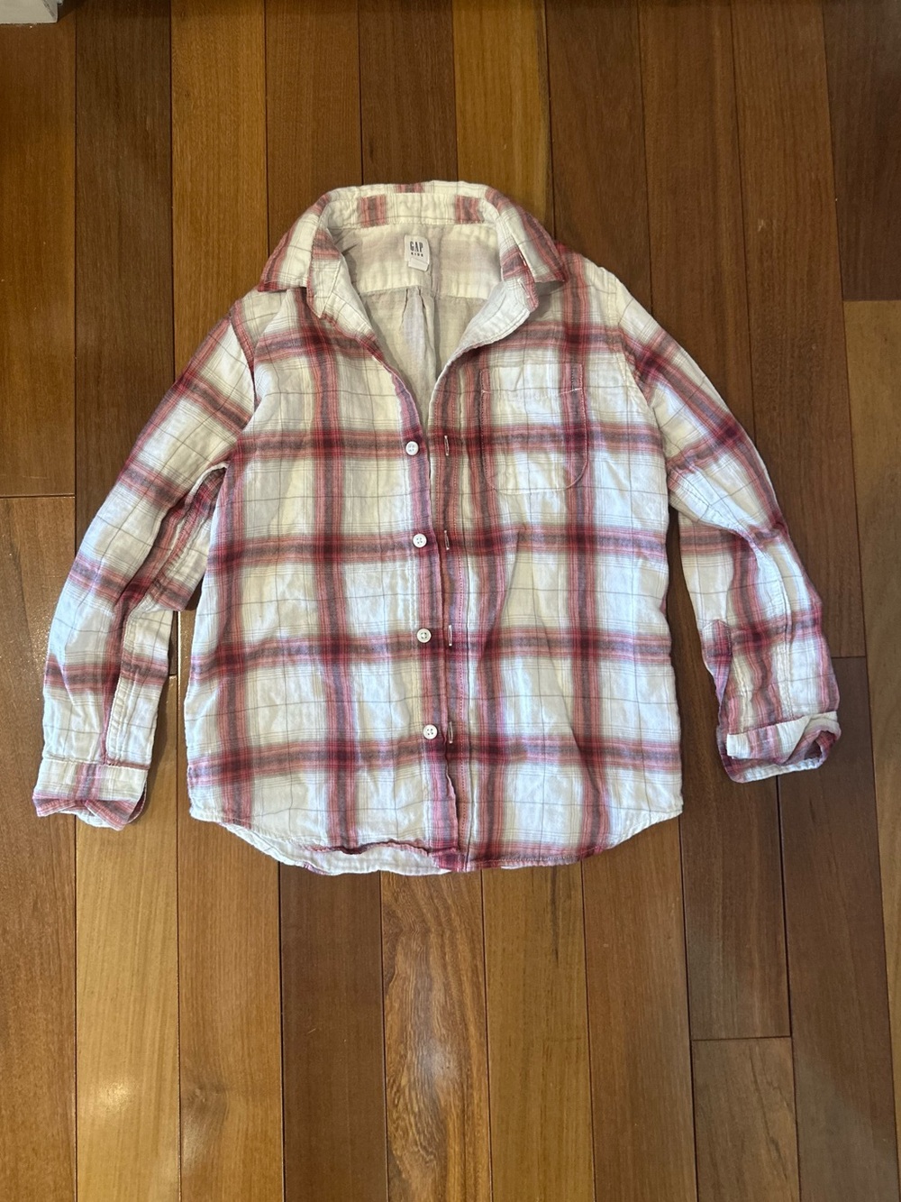GAP White and Red Plaid Button-Down Shirt